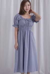 Laurent Tie Front Frill Neckline Puffy Sleeves Dress In Black Gingham