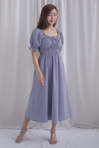 Laurent Tie Front Frill Neckline Puffy Sleeves Dress In Black Gingham