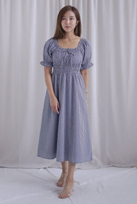 Laurent Tie Front Frill Neckline Puffy Sleeves Dress In Black Gingham