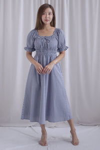 Laurent Tie Front Frill Neckline Puffy Sleeves Dress In Black Gingham