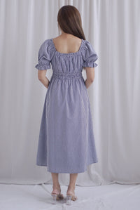 Laurent Tie Front Frill Neckline Puffy Sleeves Dress In Black Gingham