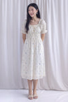 Laurent Tie Front Frill Neckline Puffy Sleeves Dress In Cream