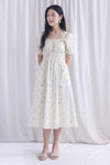 Laurent Tie Front Frill Neckline Puffy Sleeves Dress In Cream