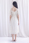 Laurent Tie Front Frill Neckline Puffy Sleeves Dress In Cream