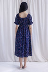 Laurent Tie Front Frill Neckline Puffy Sleeves Dress In Navy Blue
