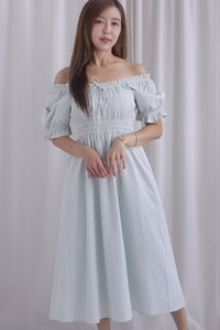 Laurent Tie Front Frill Neckline Puffy Sleeves Dress In Sage Gingham