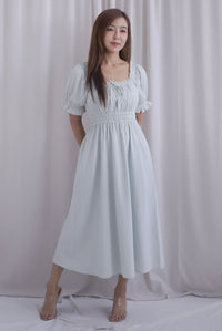 Laurent Tie Front Frill Neckline Puffy Sleeves Dress In Sage Gingham