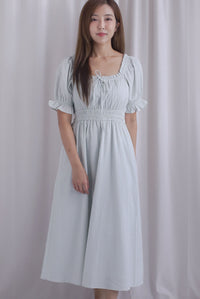 Laurent Tie Front Frill Neckline Puffy Sleeves Dress In Sage Gingham