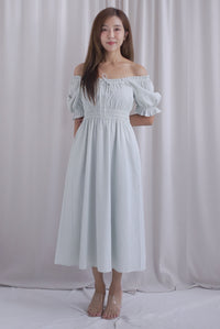 Laurent Tie Front Frill Neckline Puffy Sleeves Dress In Sage Gingham
