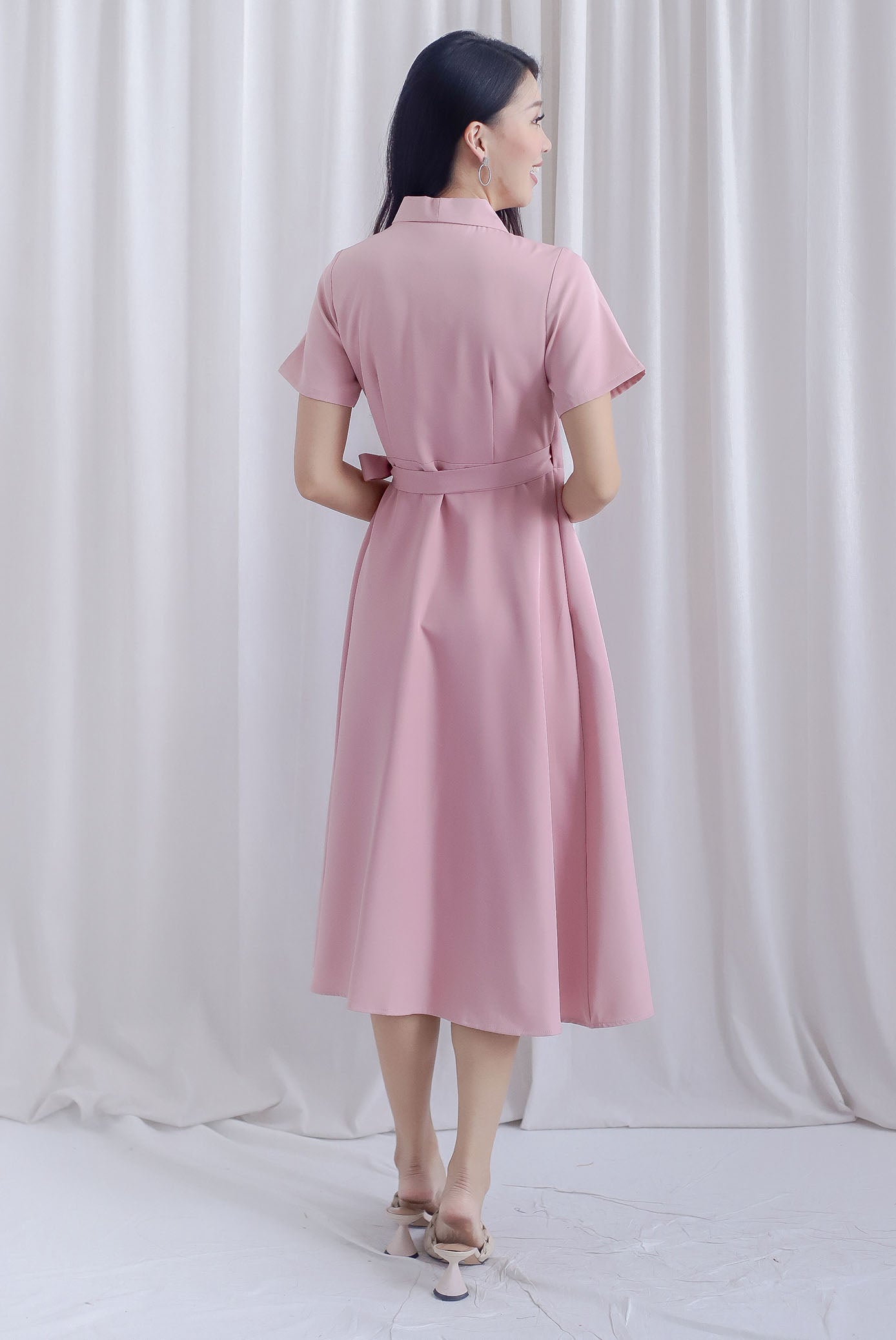 Lavenia Lape Collar Wrap Dress In Pink