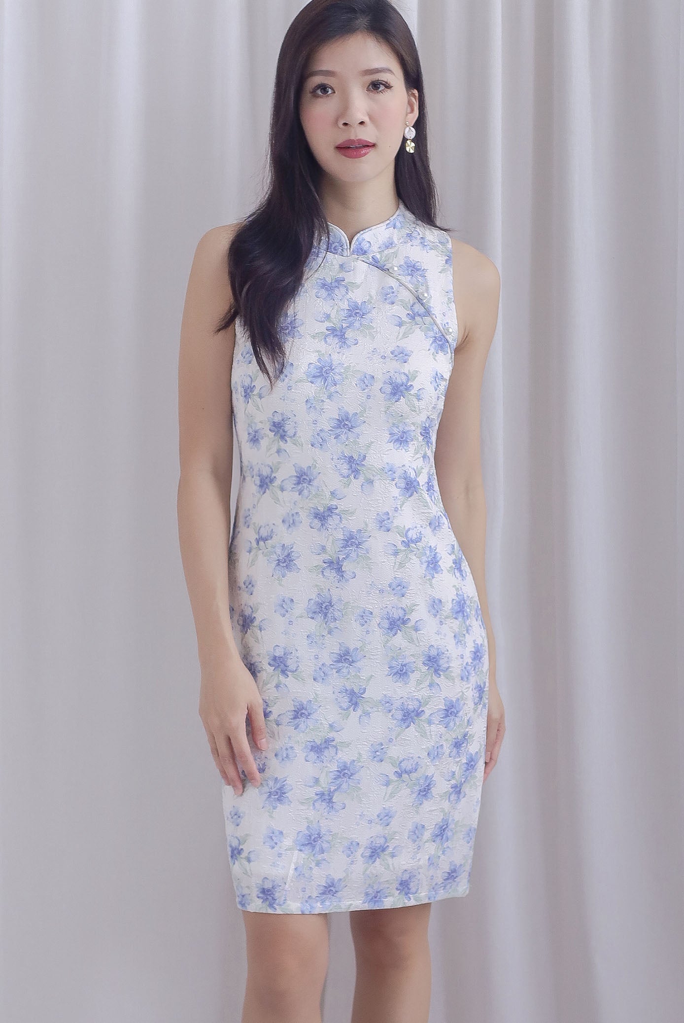 princess polly baby blue dress Layla Emboss Floral Cheong Sam Dress In Blue – The Design Closets