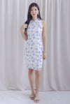 Layla Emboss Floral Cheong Sam Dress In Blue