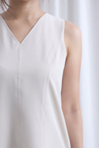 Leonor V Neck Seam Sash Dress In Ecru