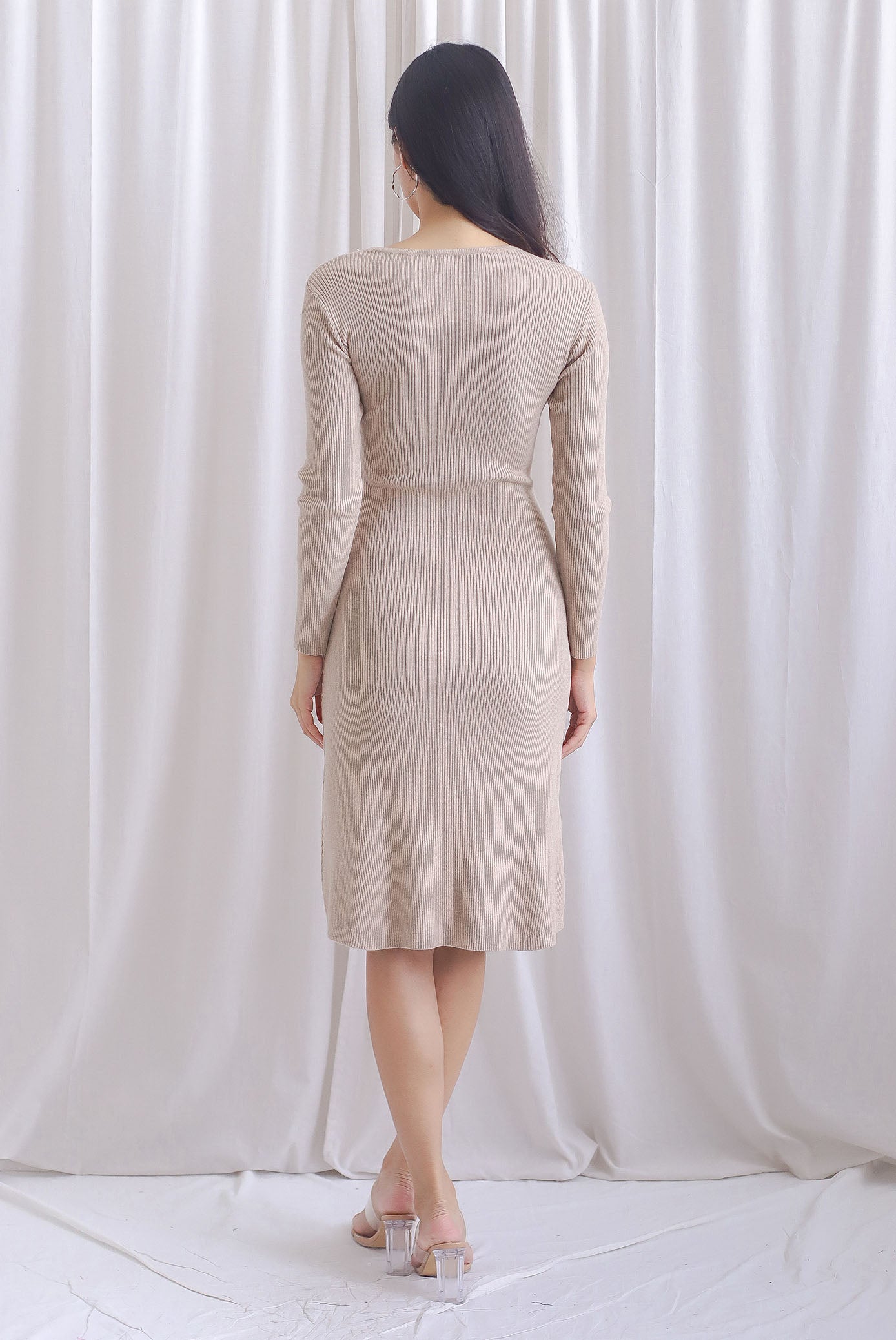Loreen Asymm Origami Knit Dress In Taupe