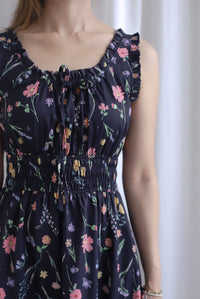 Lowery Frill Sleeveless Pintuck Maxi Dress In Black Floral