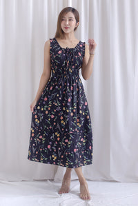 Lowery Frill Sleeveless Pintuck Maxi Dress In Black Floral