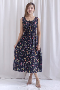 Lowery Frill Sleeveless Pintuck Maxi Dress In Black Floral