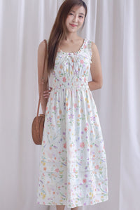 Lowery Frill Sleeveless Pintuck Maxi Dress In White Floral