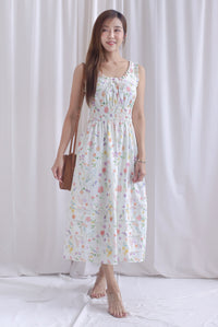 Lowery Frill Sleeveless Pintuck Maxi Dress In White Floral