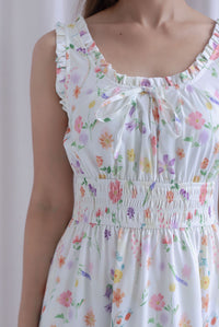 Lowery Frill Sleeveless Pintuck Maxi Dress In White Floral