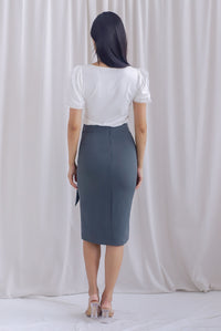 Luna Ruched Slit Pencil Skirt In Grey