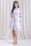 Lyndie Chiffon Sheer Sleeve Tiered Button Dress In White