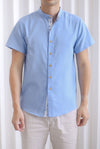 TDC Pierce Men Mandarin Collar Shirt In Blue