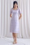 Mabelle Eyelet Square Neck Sleeve Dress In Lilac