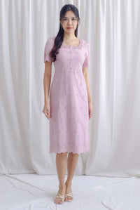Mabelle Eyelet Square Neck Sleeve Dress In Pink