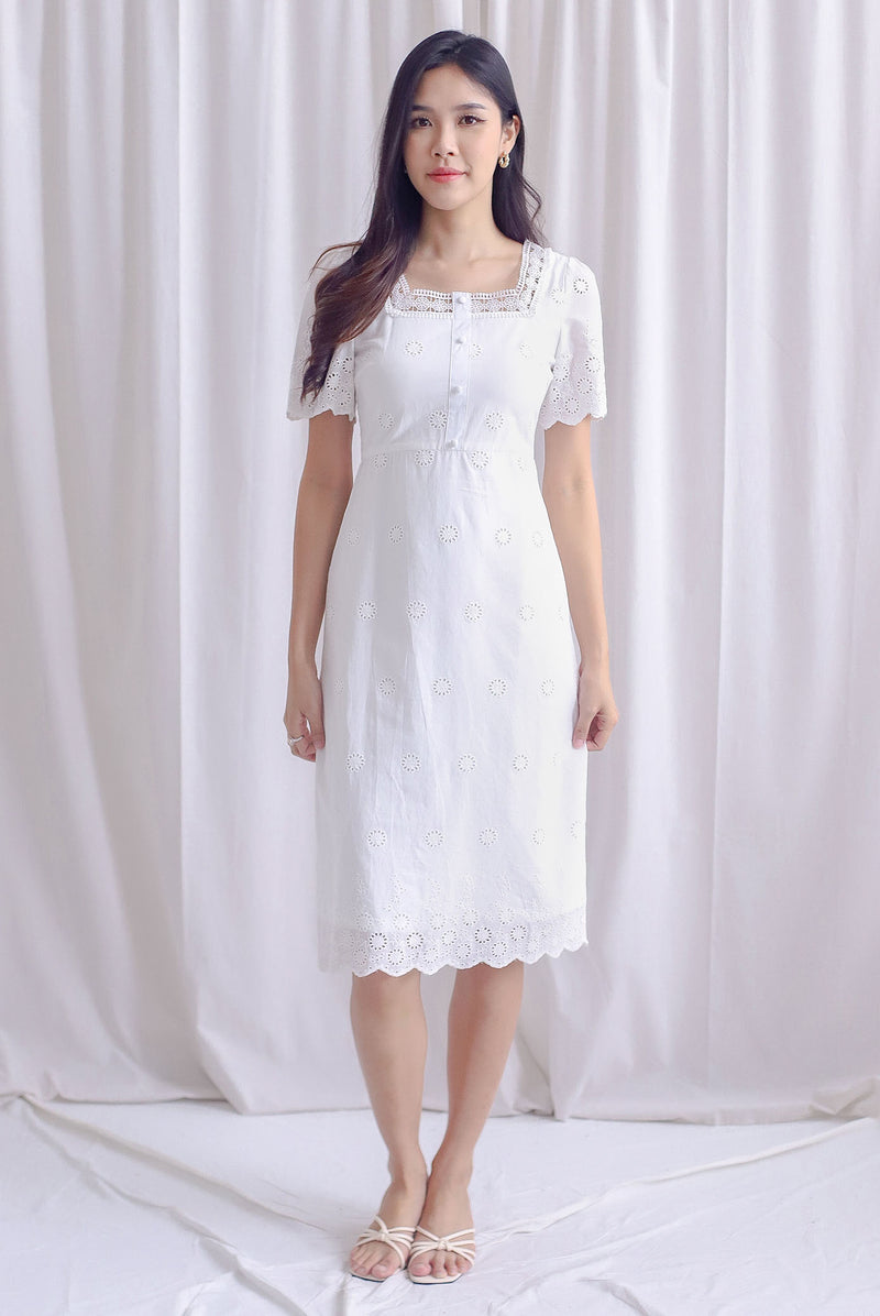 Mabelle Eyelet Square Neck Sleeve Dress In White