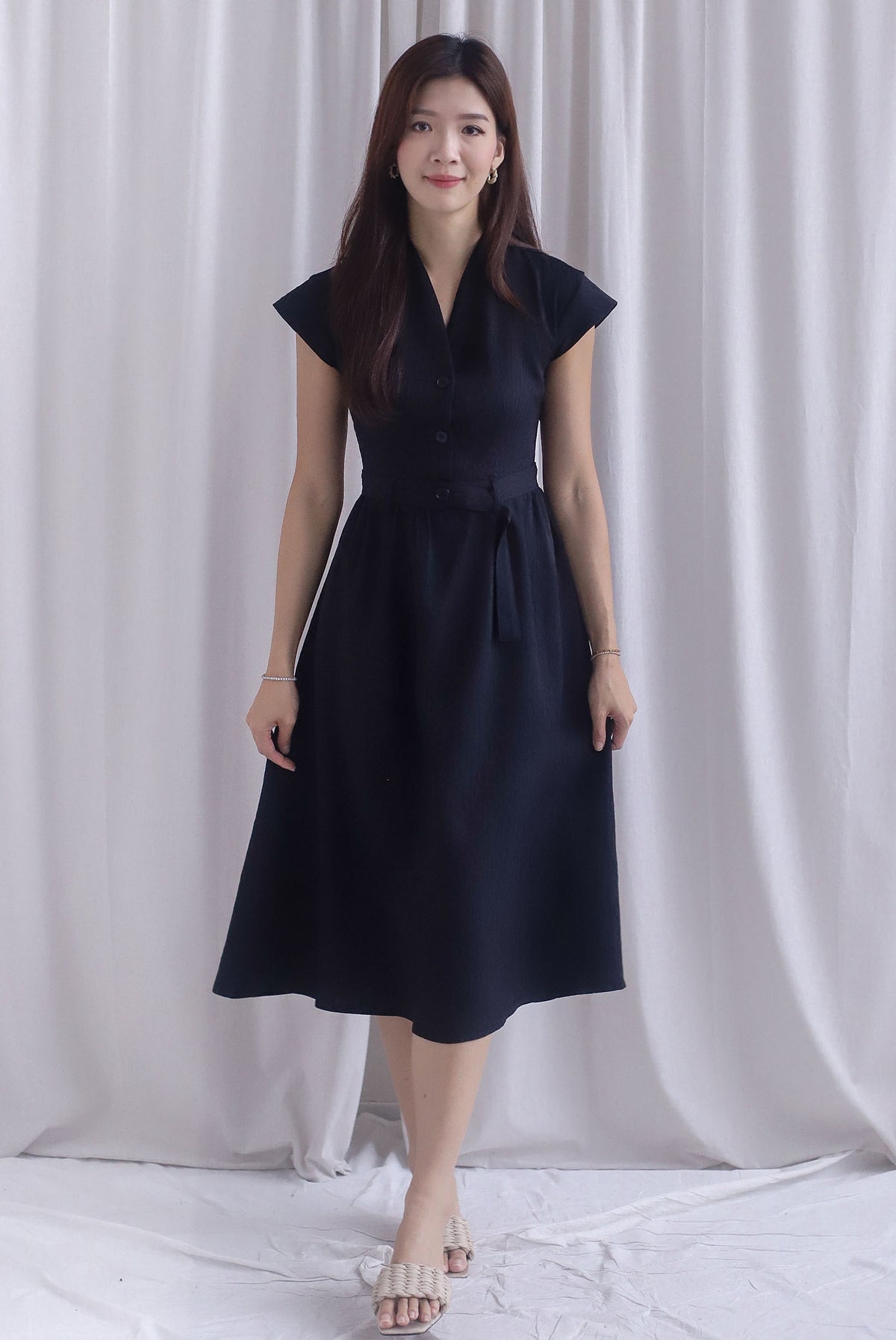 Madelyn Buttons Textured Dress In Black