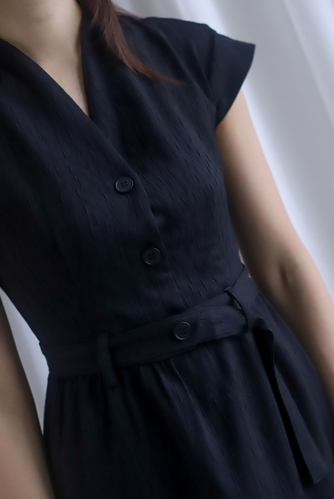 Madelyn Buttons Textured Dress In Black