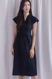 Madelyn Buttons Textured Dress In Black