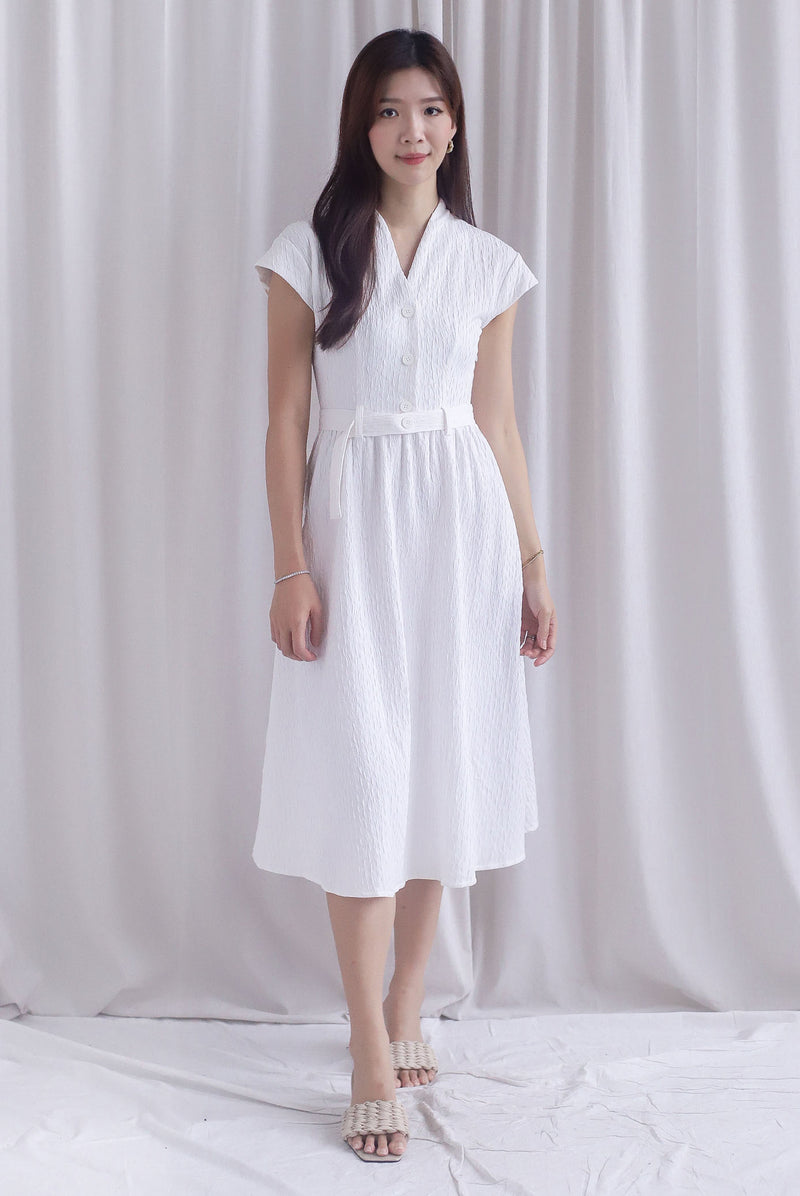 Madelyn Buttons Textured Dress In White
