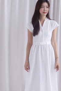Madelyn Buttons Textured Dress In White