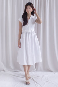 Madelyn Buttons Textured Dress In White