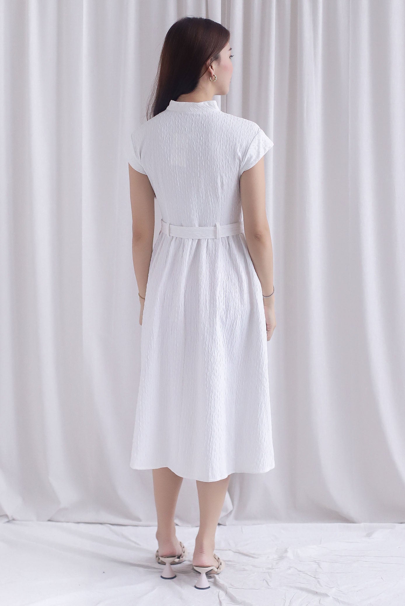 Madelyn Buttons Textured Dress In White