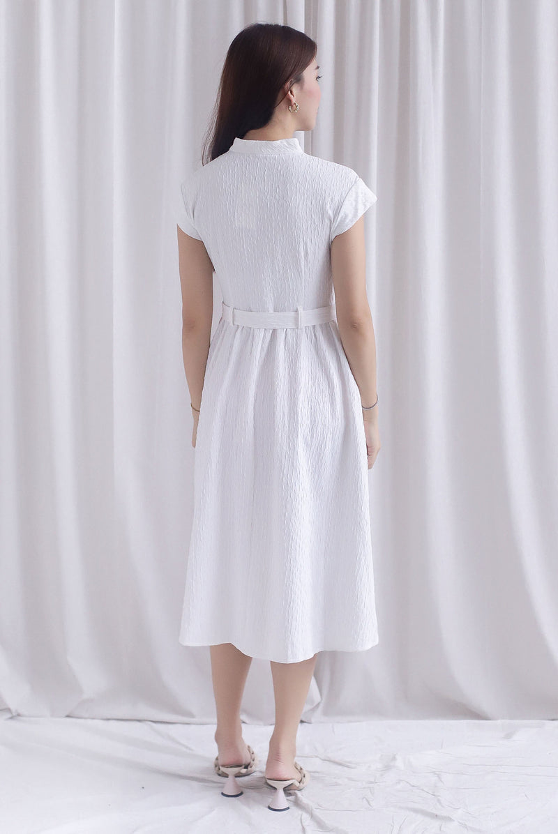 Madelyn Buttons Textured Dress In White