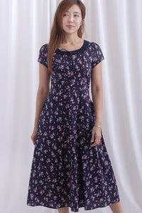 Makenzie Crochet Lattice Linen Floral Dress In Black
