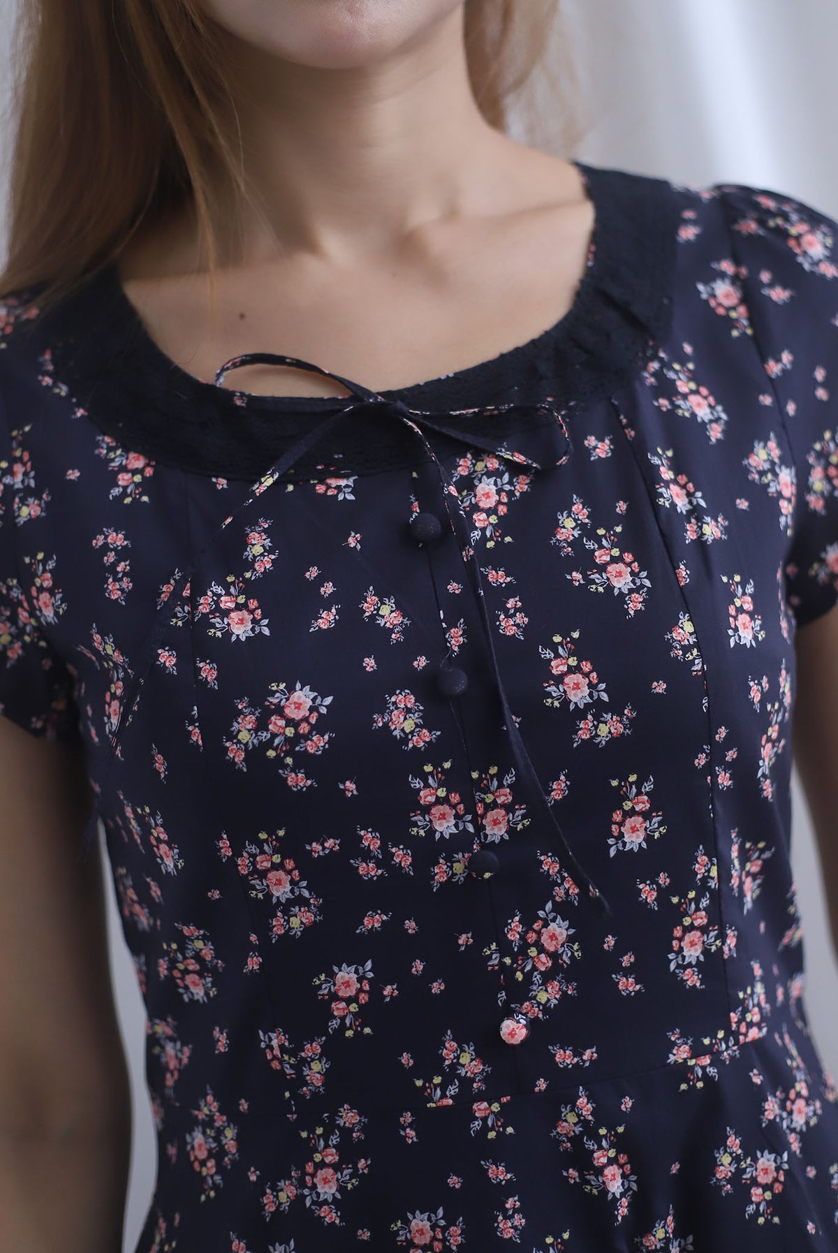Makenzie Crochet Lattice Linen Floral Dress In Black