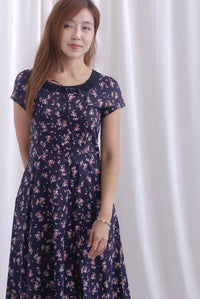 Makenzie Crochet Lattice Linen Floral Dress In Black
