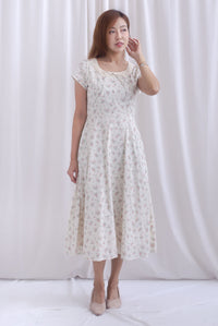 Makenzie Crochet Lattice Linen Floral Dress In Cream