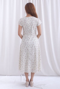 Makenzie Crochet Lattice Linen Floral Dress In Cream