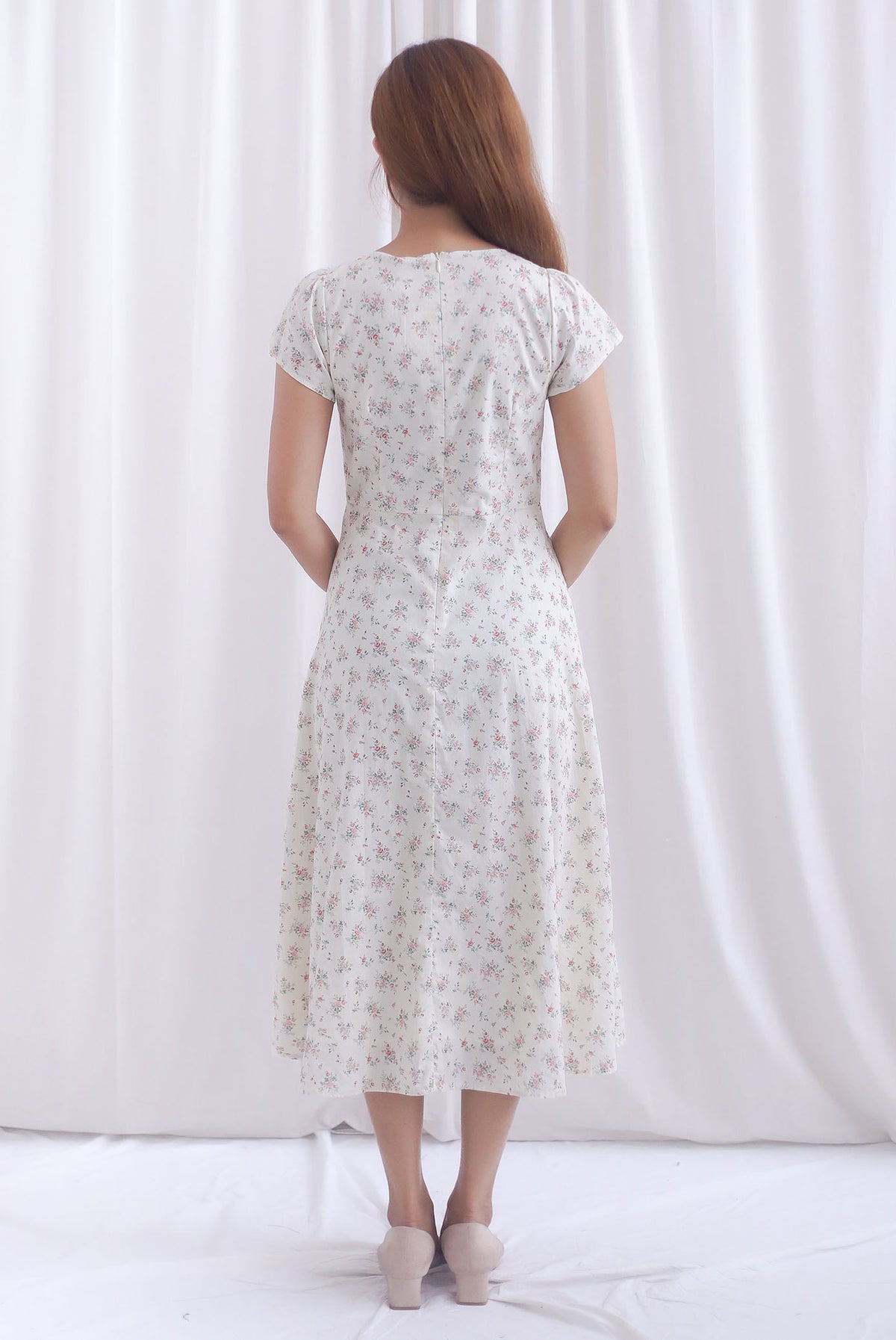 Makenzie Crochet Lattice Linen Floral Dress In Cream