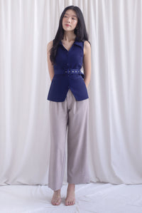 Margaux Collar Front Zip Top In Navy Blue