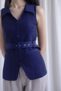 Margaux Collar Front Zip Top In Navy Blue