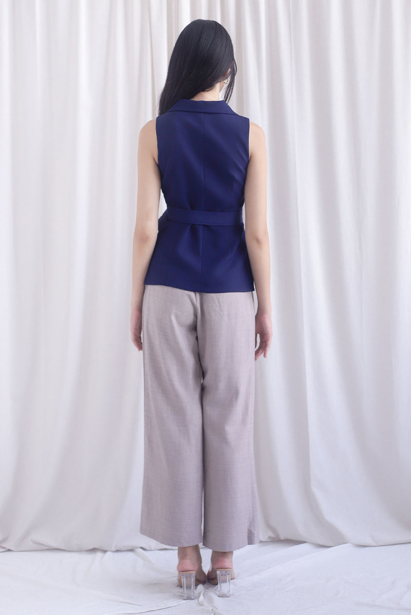 Margaux Collar Front Zip Top In Navy Blue