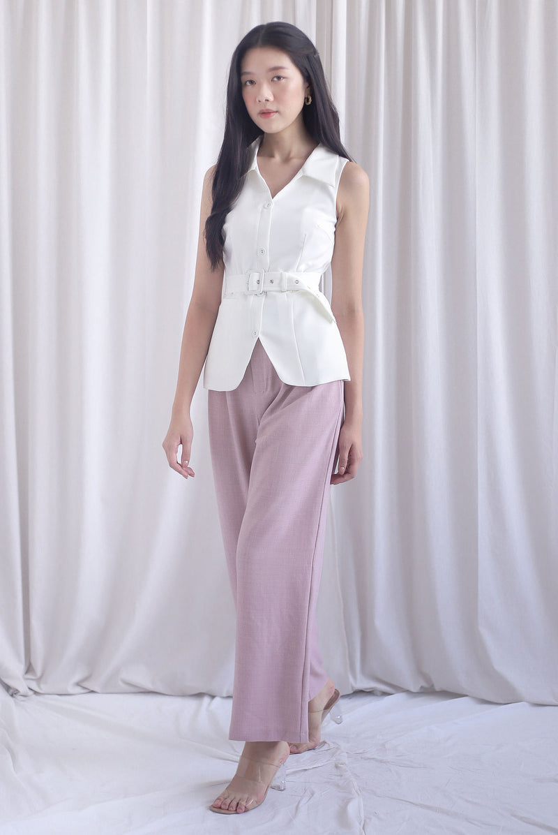 Margaux Collar Front Zip Top In White