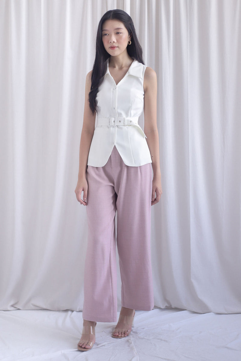 Margaux Collar Front Zip Top In White