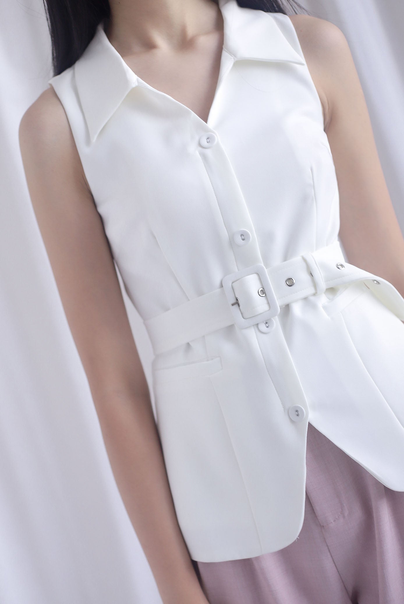 Margaux Collar Front Zip Top In White